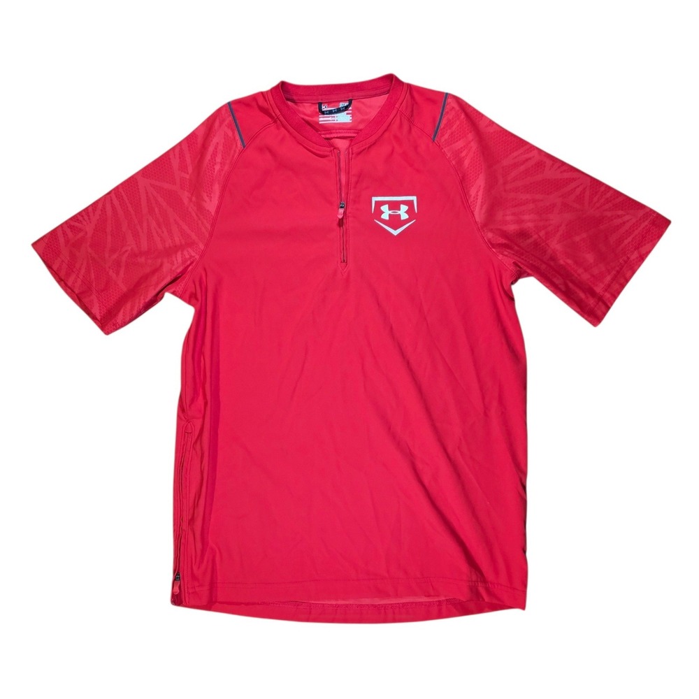Under Armour Mens Red Baseball Cage Jacket‎ Short Sleeve Quarter Zip Small Loose